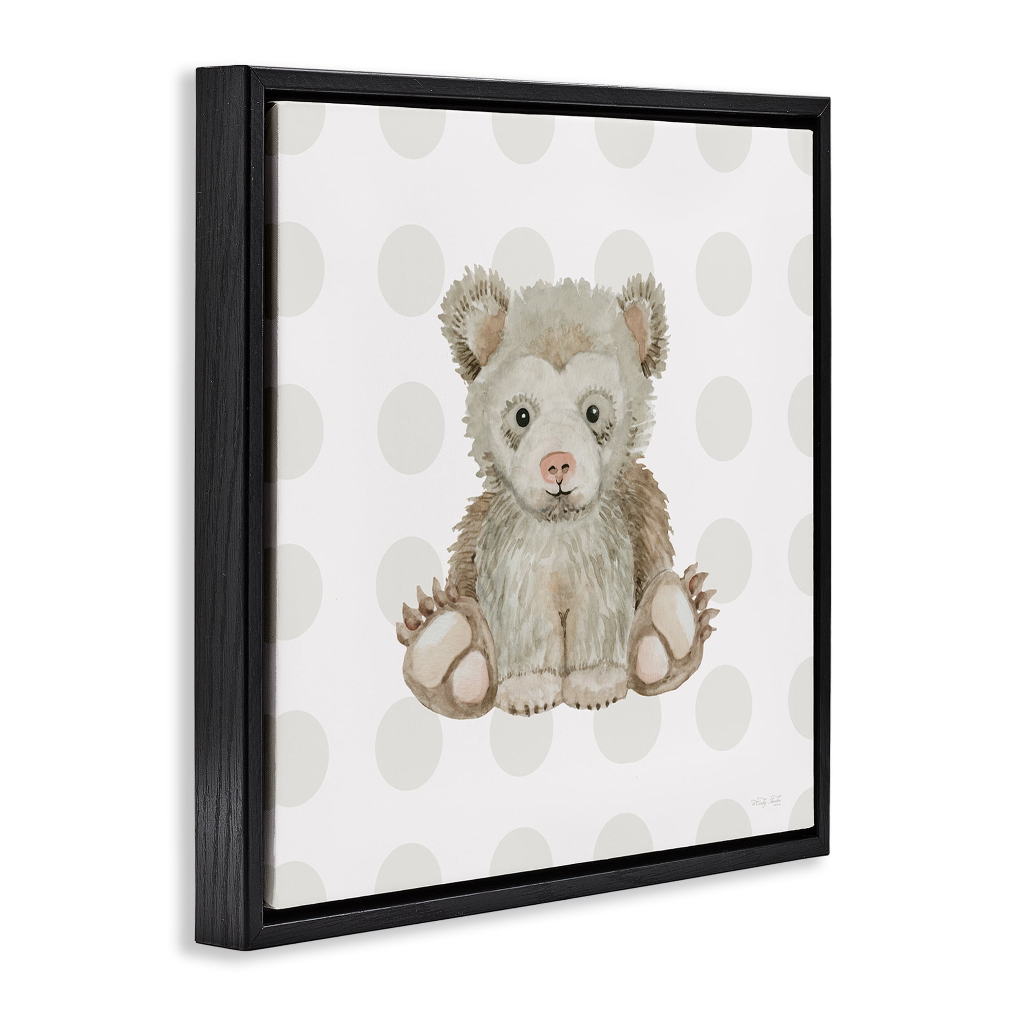 Stupell Industries Nursery Bear on Dots Animals Painting Black Floater Framed Canvas Art Print Wall Art, 18 x 18