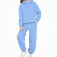 thumbnail image 3 of DJDLJWCJ Girls 2 Piece Outfit Set Solid Color Long Sleeve Pullover Hoodie and Elastic Waist Jogger Sweatpants Set Light Blue Size 6, 3 of 9