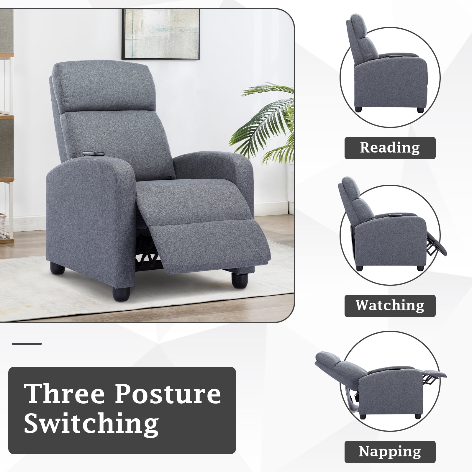 Bonzy Home Electric Recliner Chair with Massage Function, Grey, 2pcs