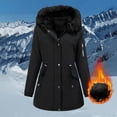 thumbnail image 2 of Women Long Winter Coat Thicken Fleece Lined Parka with Detachable Faux Fur Hood Warm Snap Button Zipper Puffer, 2 of 7