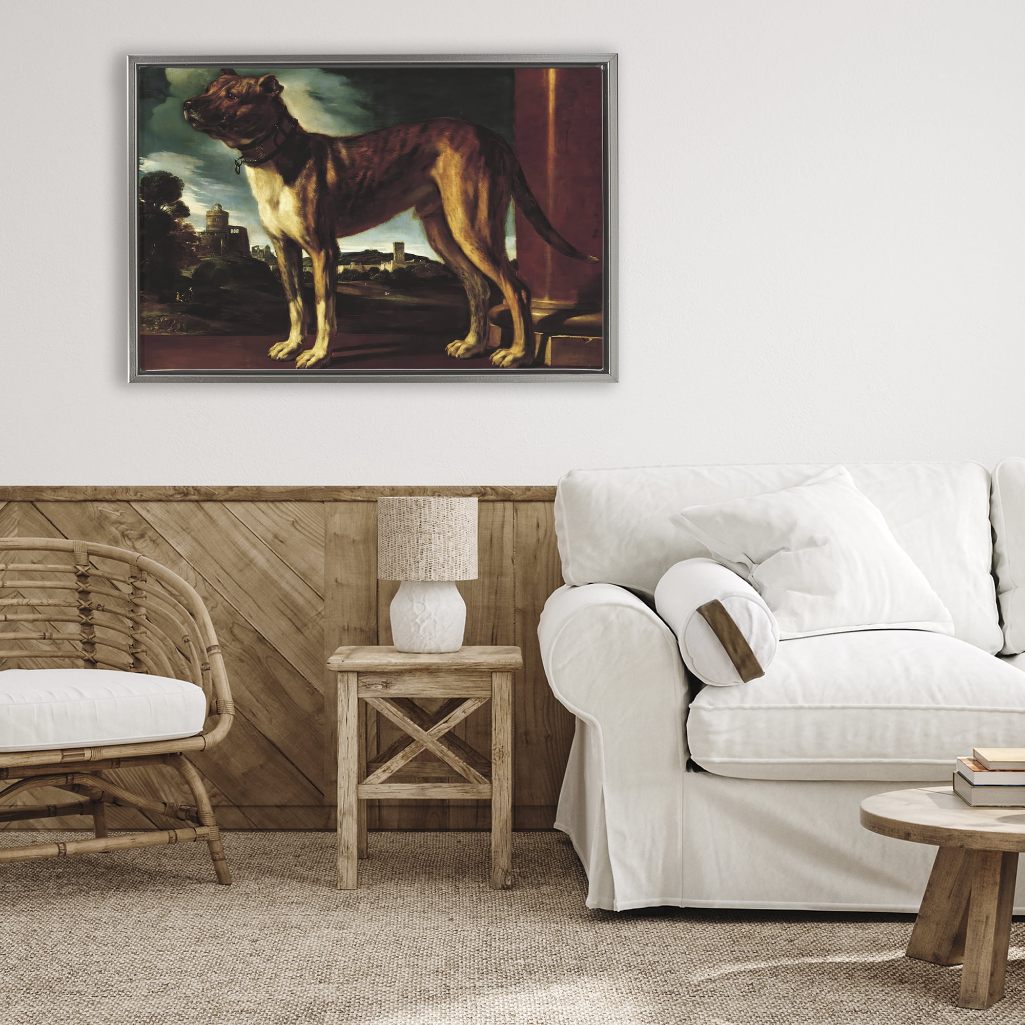 Stupell Industries Historical Aldrovani Dog Gray Framed Floater Canvas Wall Art, design by Lil' Rue