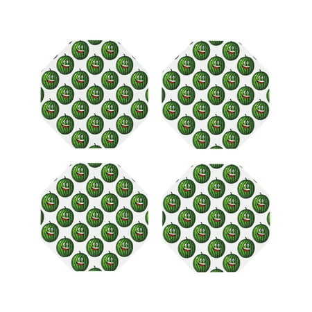 

Fuzoiu Happy Watermelon Print Leather Coasters Set Drink Coasters Set of 4 for Tabletop Protection Durable PVC Coasters Home Décor and Housewarming Gift-Octagon