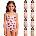 thumbnail image 2 of CCRFTGI Girls Swimsuits Size 7 Summer Cute Bowknot Print Quick Dry High Cut Print Vacation Swimwear Girls One Piece Swimsuits Bathing Suit for Beach Light Green 5-6 Years, 2 of 7