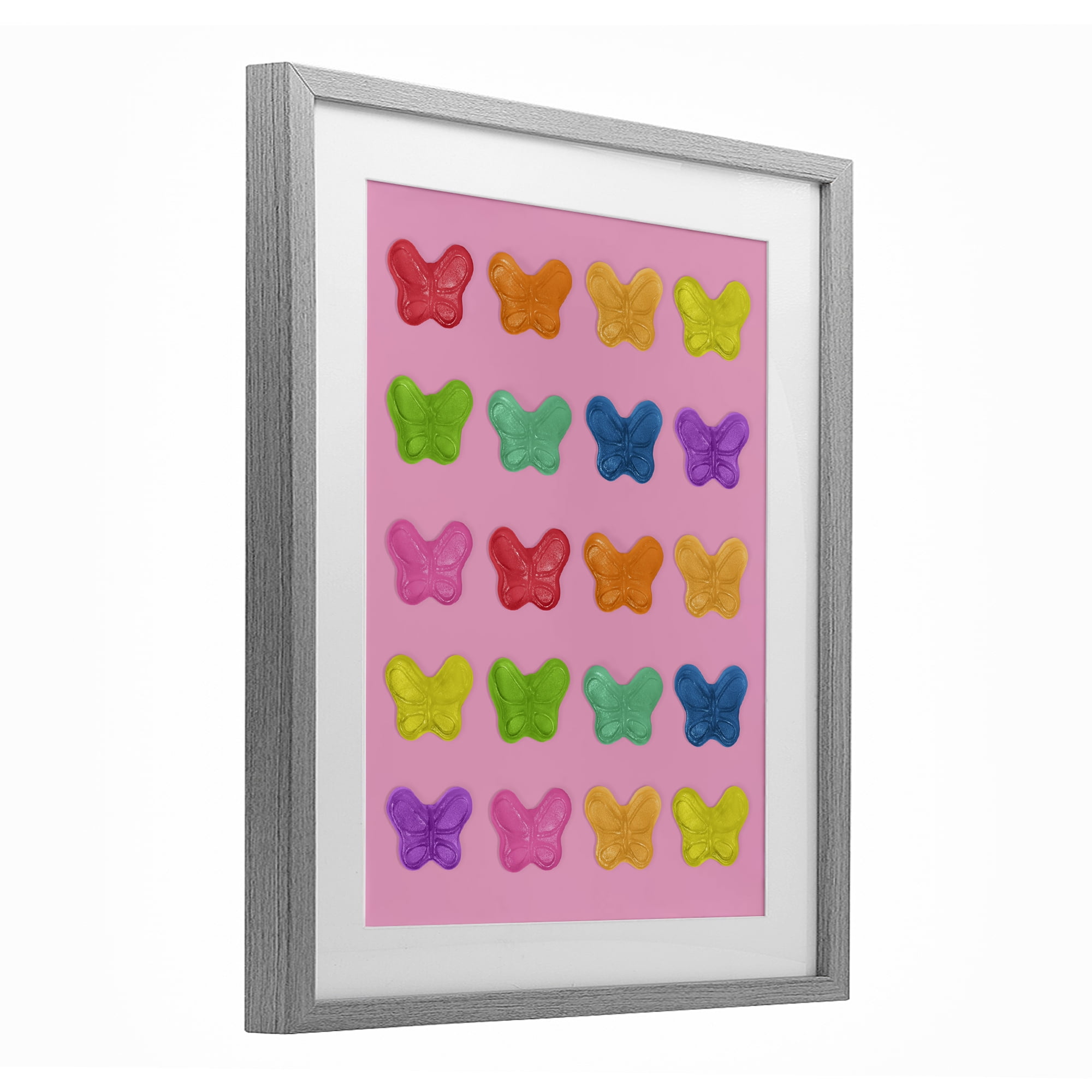 Stupell Industries Colorful Butterflies on Pink Gray Framed Print Under Glass, design by LISH Creative