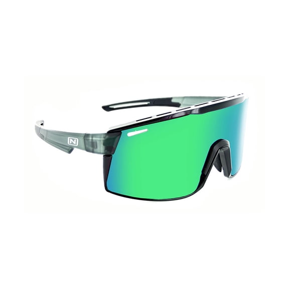 Optic Nerve Fixie Max Sunglasses - Matte Crystal Gray Shiny BLK Lens Rim Smoke Lens Green Mirror