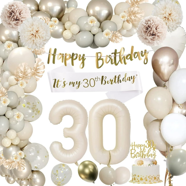 30th Birthday Decorations Black Gold Balloons Garland Arch Kit, 30th Women  Men Happy Birthday Banner Balloons Party Supplies Background Decor