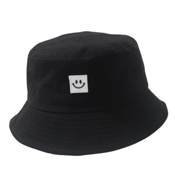 TongDE Smile Patch Black Bucket Hat, Casual Sun‑Protection Fisherman Cap for Daily Outdoor