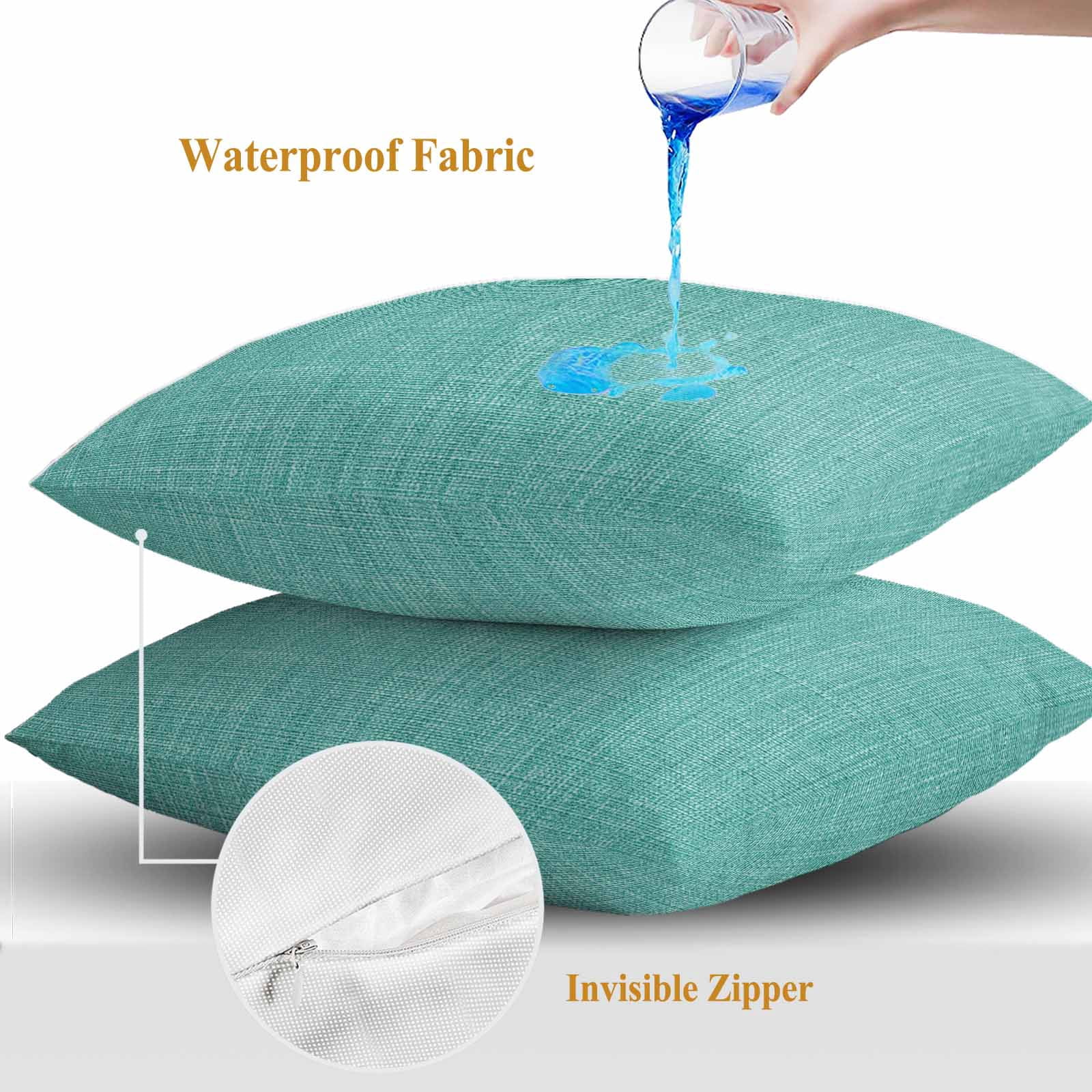 Teal Throw Pillow Covers 20x20 Inch Set of 2, Farmhouse Burlap Solid Green Color Modern Linen Texture Waterproof Outdoor Pillow Covers, Decorative Cushion Pillowcases for Couch, Sofa, Bed, Patio