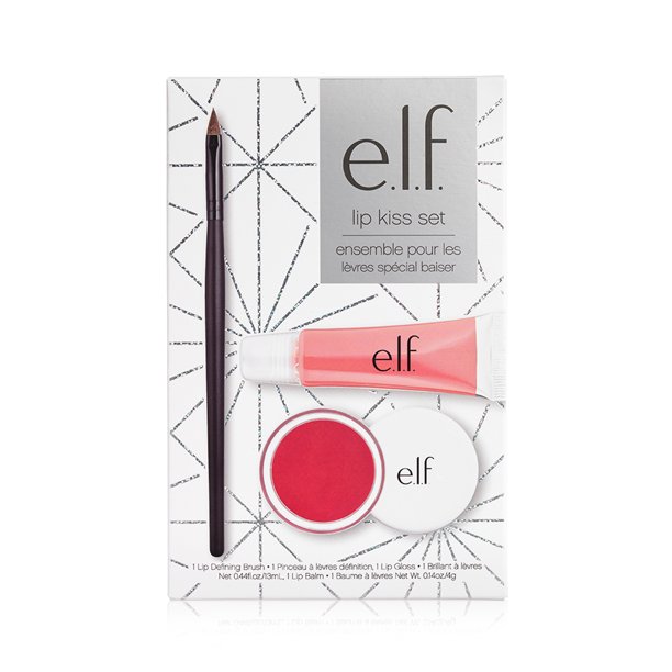 e.l.f Lip Kiss Set (Lip Defining Brush, Lip Gloss, & Lip Balm