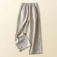 thumbnail image 2 of Linen Pants Women High Waist Lightweight Loose Fit Straight Draping Style Trousers Khaki Lounge Pajama Pant L/2, 2 of 7