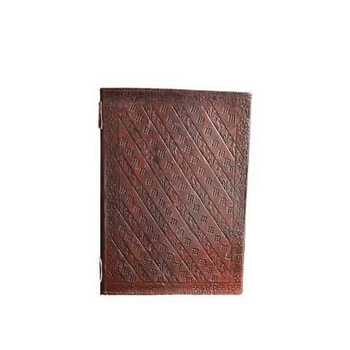 Handmade Brown Embossed Leather Journal with 7 Healing Stones – 10"x7", 200 Pages– Vintage Writing Notebook