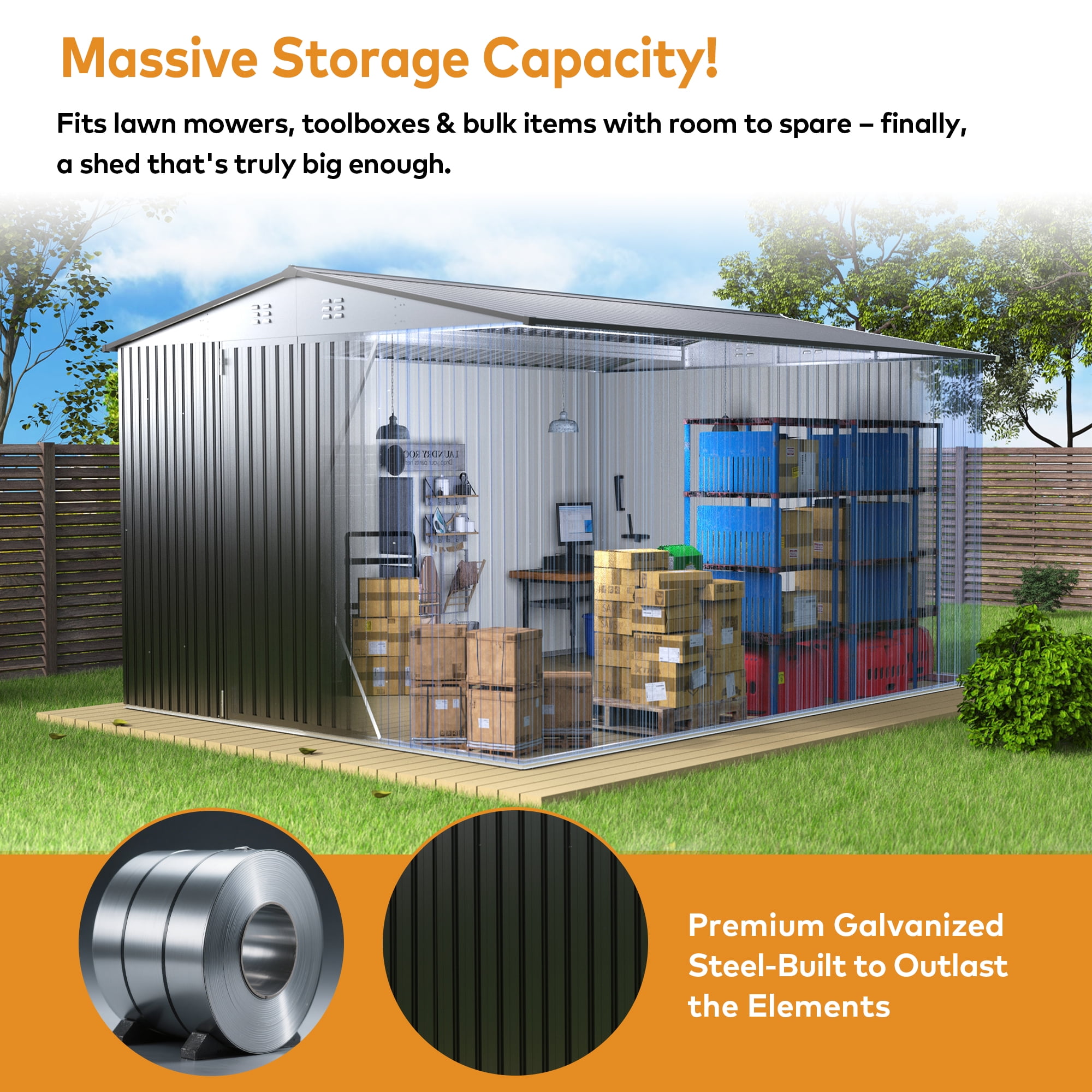 EASYHAWK 10FT x10FT Metal Outdoor Storage Shed, Heavy-Duty Steel Garden Shed with Lockable Doors for Backyard