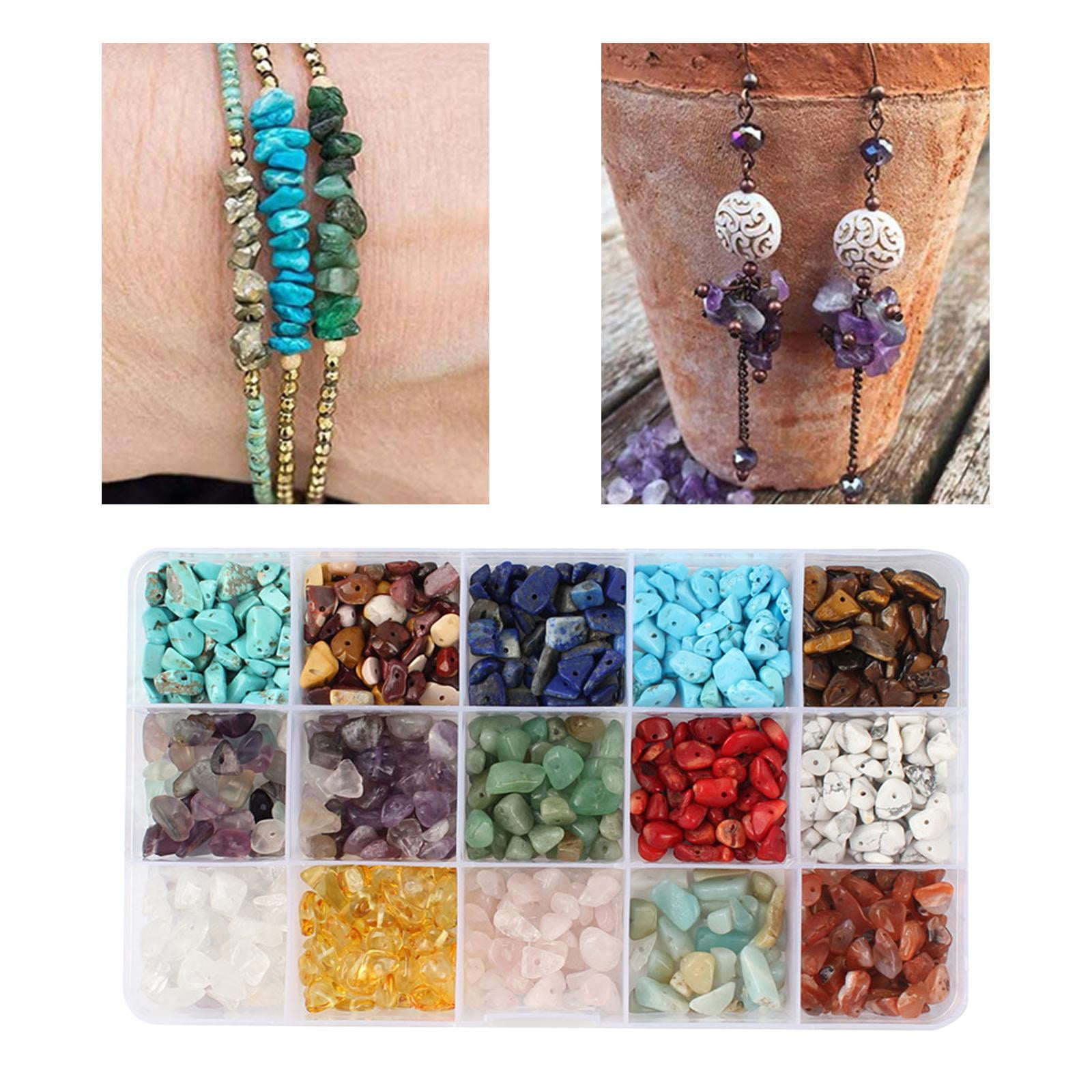 Milageto 15 Colors Assorted Gemstone Beads Irregular Natural Chips for DIY Jewelry Making B