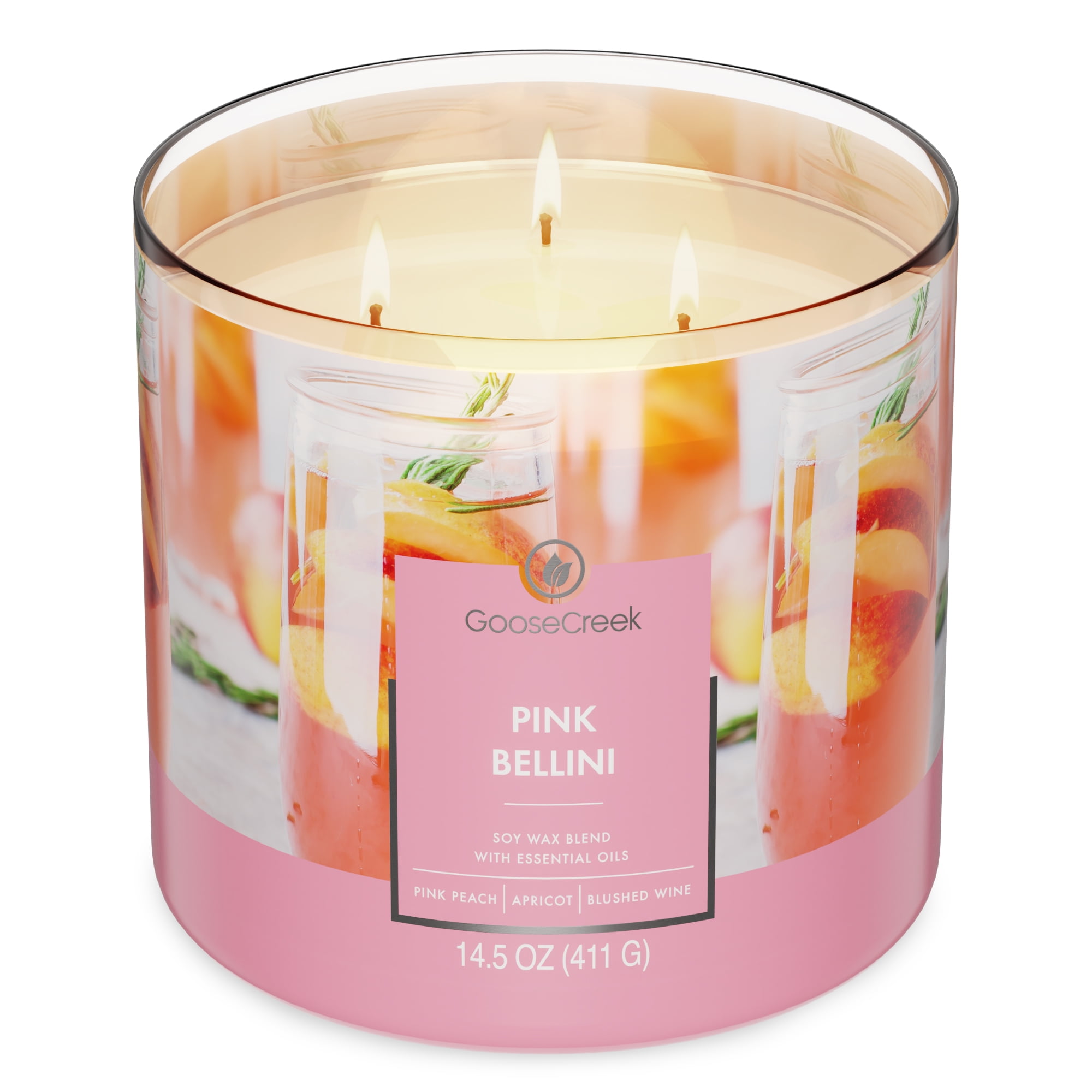 (4 pack) Goose Creek 3-Wick Pink Bellini Scented Jar Candle, 14.5oz.