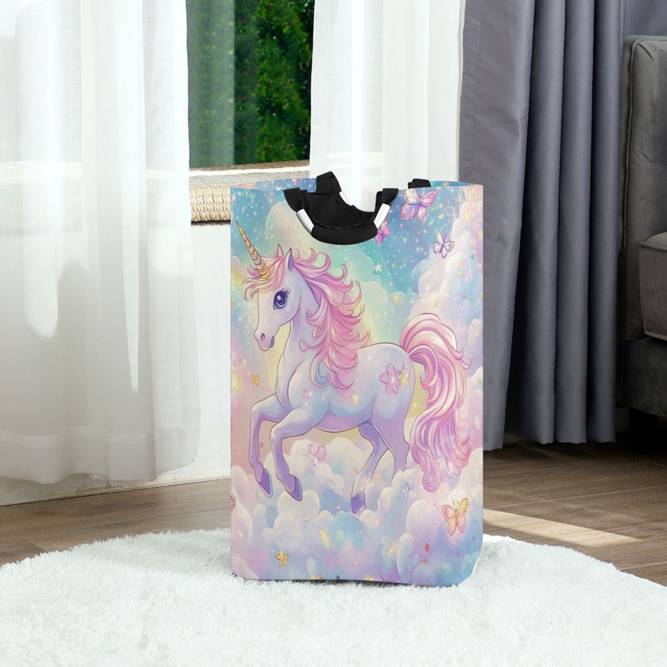 Laundry Basket Collapsible Laundry Basket Hamper with Handles for Dorm Clothes Toy Storage Rainbow Colors Unicorn