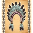 thumbnail image 3 of Tribal Duvet Cover Set, Feather Headband on Vintage Background Folk Aztec Illustration, Decorative 3 Piece Bedding Set with 2 Pillow Shams, Queen Size, Pale Brown Mint, by Ambesonne, 3 of 3
