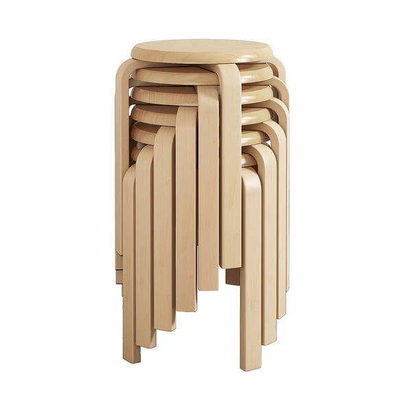 Stackable 18" Bentwood Stool Set of 6, Anti-Slip, Natural