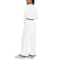 thumbnail image 3 of Conjuntos de dos piezas ATHLECHIC para mujeres, sudadera recortada de punto acanalado con medio botón y pantalones de pierna ancha, conjuntos de lounge casuales XL en blanco y negro, 3 of 4
