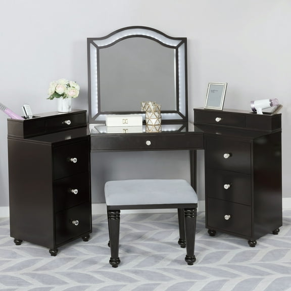 Furniture of America Urman 3-Piece LED Vanity Set, Obsidian Gray