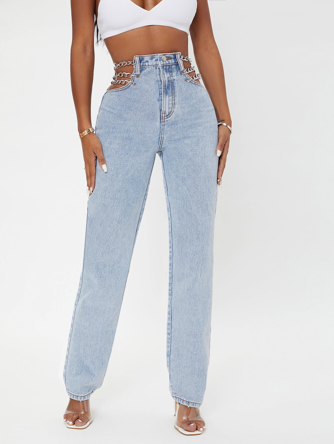 SXY Curvy High Waist Chain Detail Jeans 