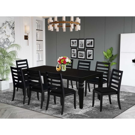 East West Furniture LGX19-BLK-24 -9 Piece Dining Set Includes a Rectangular Kitchen Table with Black Tabletop and 8 Stackable Linen Fabric Chairs Black