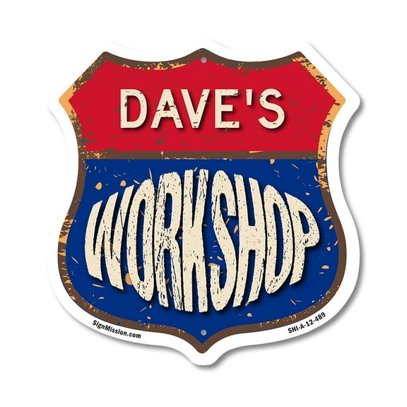Dave's Workshop 12 inch X 12 inch Shield-Shaped Rust-Free Aluminum Metal Sign Weather Resistant, UV Protected To last, Gift for Dads and Uncles Classic Americana Crafted in the USA