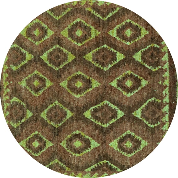 Ahgly Company Machine Washable Indoor Round Abstract Turquoise Blue Modern Area Rugs, 8' Round
