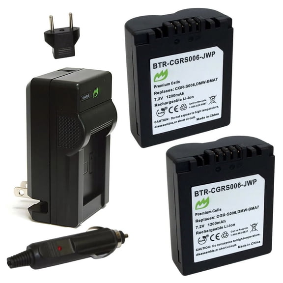 Replacement for Panasonic CGR-S006 Battery (2-Pack, 1200mAh) and Charger with Car Adapter