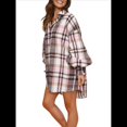 thumbnail image 3 of Camisas de Franela A Cuadros para Mujer, Blusas y Vestidos de Larga con Botones, de Gran Tamaño Rosa M, 3 of 8