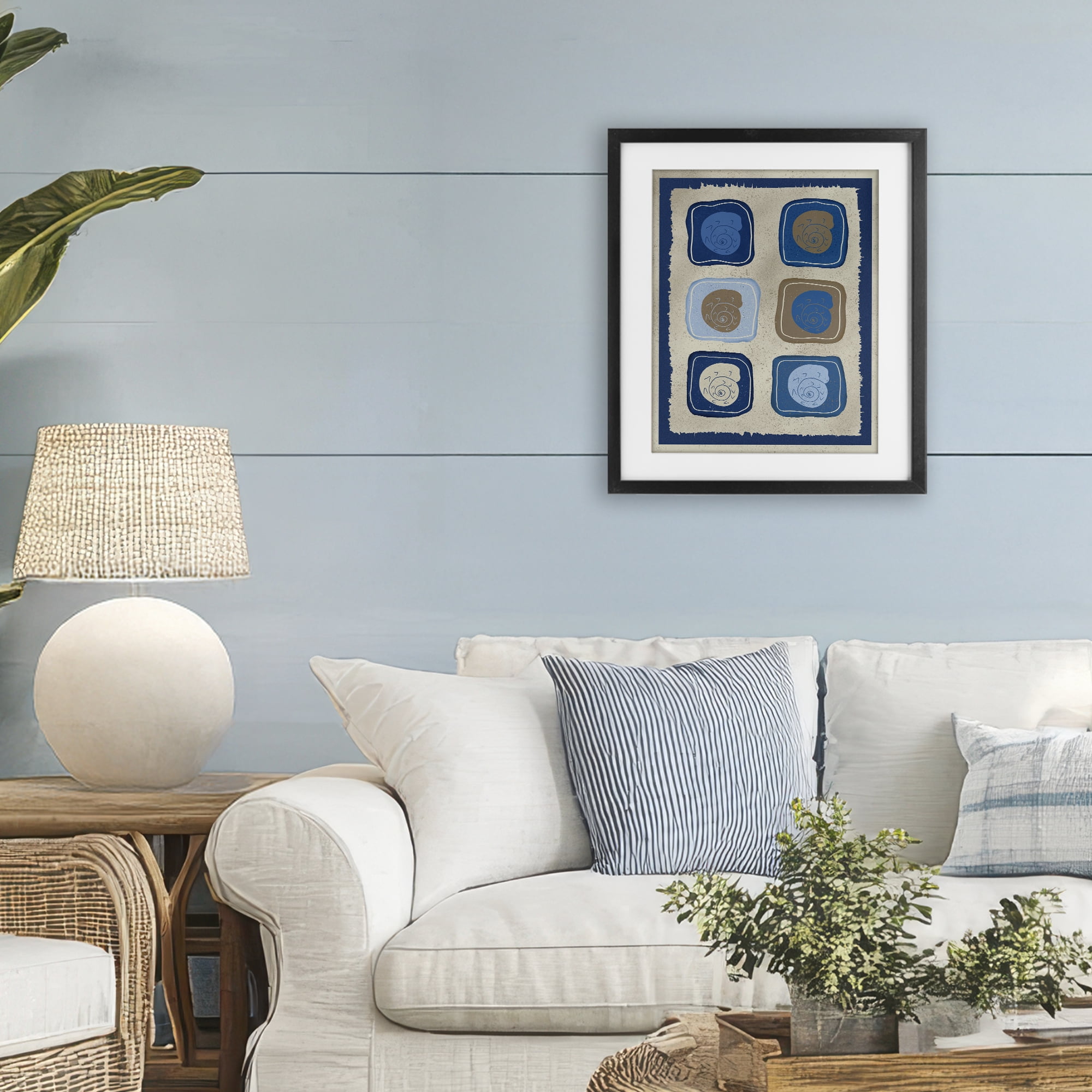 Stupell Industries Blue Blocked Nautilus Black Framed Print Under Glass, design by Julia Frost
