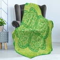 thumbnail image 4 of Irish Soft Flannel Fleece Blanket, Traditional Heart Motifs in Green Tones Monochrome Illustration Swirls, Cozy Plush for Indoor and Outdoor Use, 70" x 90", Green Pale Avocado Green, by Ambesonne, 4 of 5