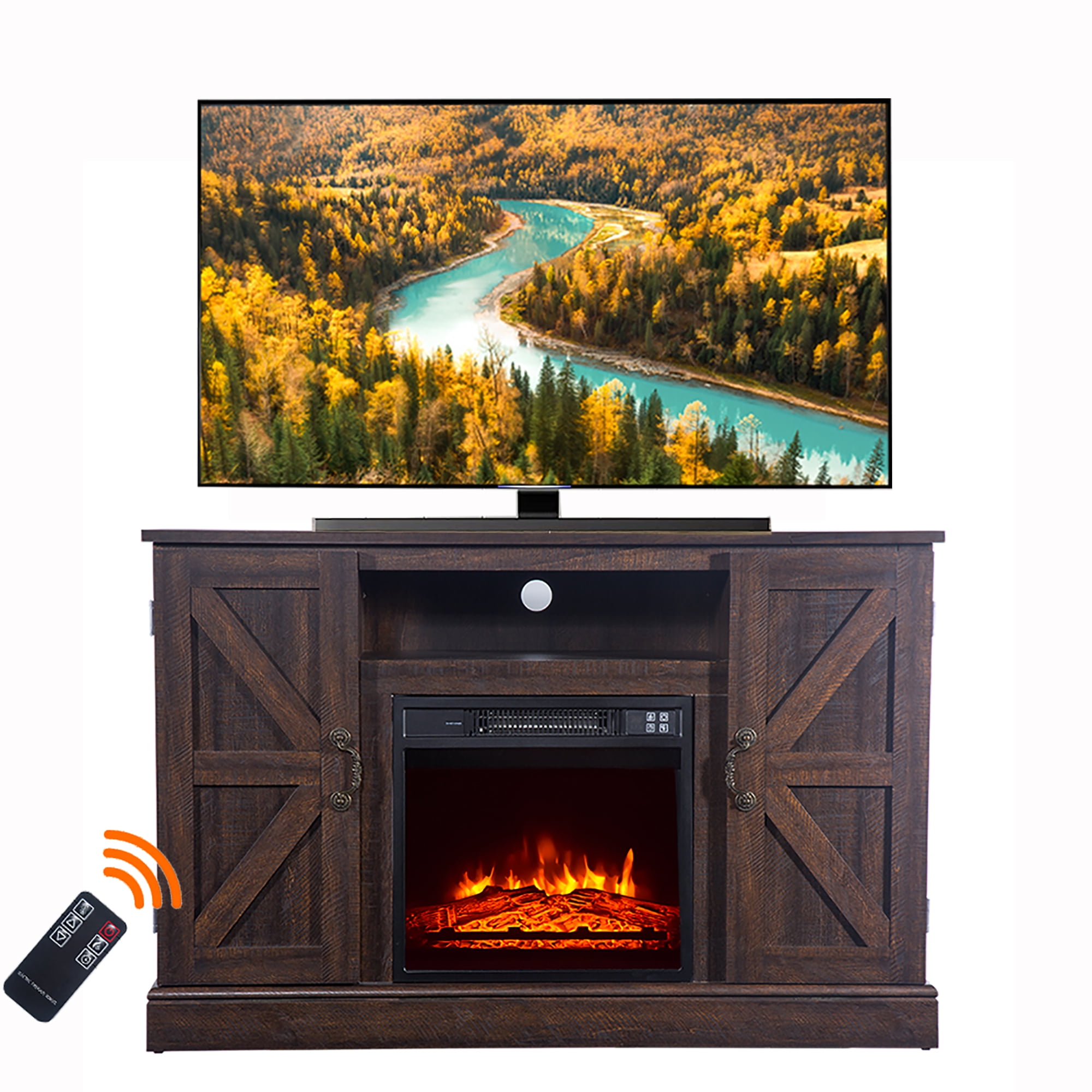 TV Stand with Fireplace for 55’’ TV Electric Fireplace TV Stand W