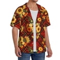 thumbnail image 2 of Fotbe Red Plaid Sunflower Camisa Estampada de Manga Corta para Hombre, Casual de Verano, Estilo Playero, Sin Arrugas-3X-Large, 2 of 5