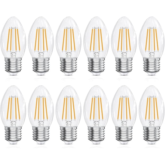 E26 Base YANTON Candelabra Light Bulbs 2700K Soft White, 6W, 60 watt Equivalent, E26 YANTON Bulb, B10 Chandelier Candle Light Bulbs, Non-Dimmable, 90 CRI, 600LM, Cear Glass, 12 Pack
