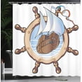 thumbnail image 4 of Ambesonne Nautical Shower Curtain, Ships Wheel Sailing, 69"Wx70"L, Brown Blue, 4 of 5