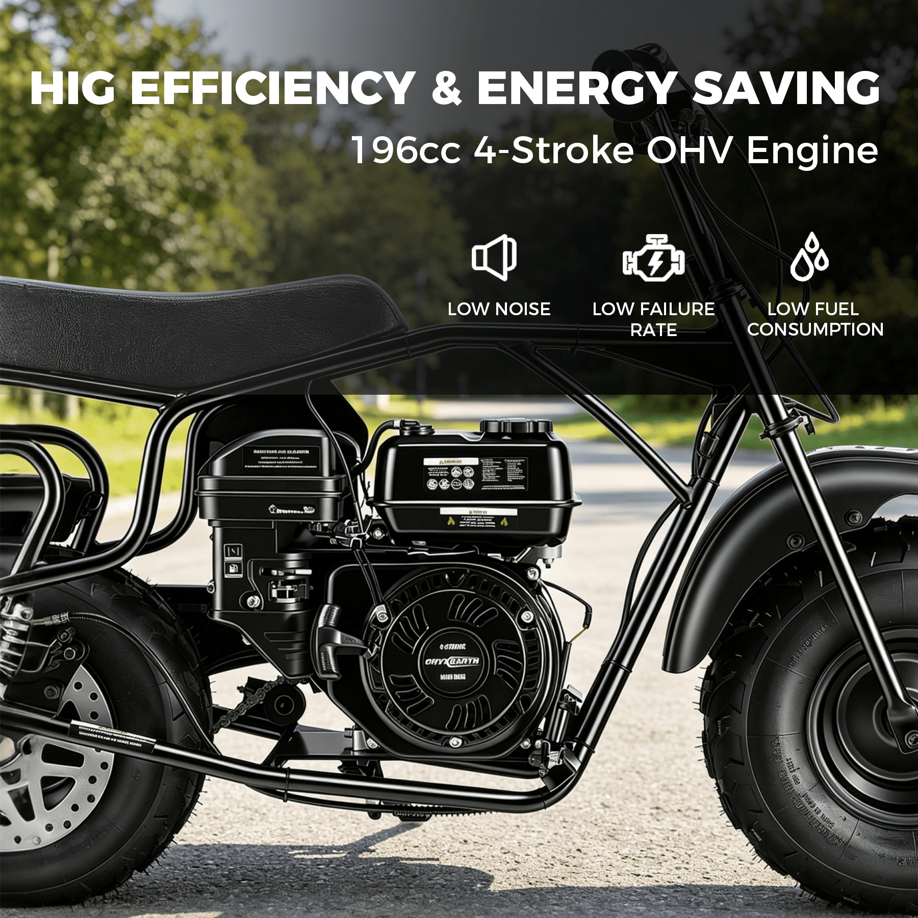 Oryxearth 4-Stroke Minibike, 196CC Gas Powered Dirt Bike,Off-Road Trail for Adult, up to 30 Mph, Black