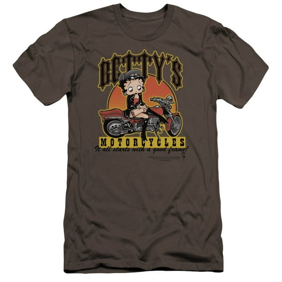 Betty Boop Bettys Motorcycles Premium Canvas T-Shirt Adult Slim Fit 30/1 Charcoal