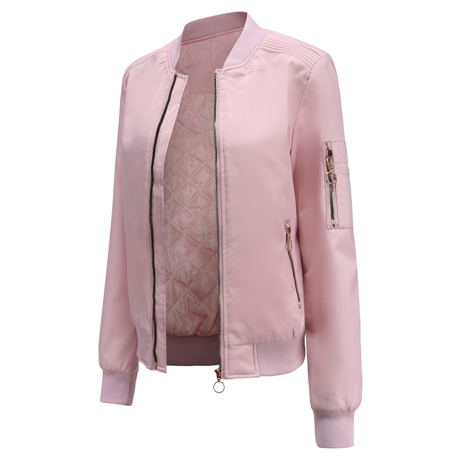 Women Bomber Motorcycle Jacket Long Sleeve Stand Collar Slim Fit Outerwear Coat Note Please Buy One Or Two Sizes Larger - image 4 of 6