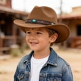 thumbnail image 2 of Povozer Kids Girls Boys Cowboy Cowgirl Hat Western Wide Brim Felt Fedora Hat with Buckle Belt,Size 3-8 Years,Khaki, 2 of 5