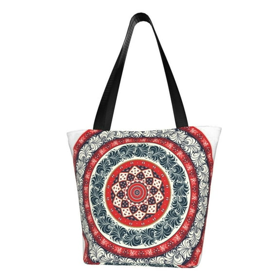 Cauagu Round Design Print Canvas Aesthetic Tote Bag for Women Beach Bag Shopping Bags Shoulder Bag Reusable Grocery Bags