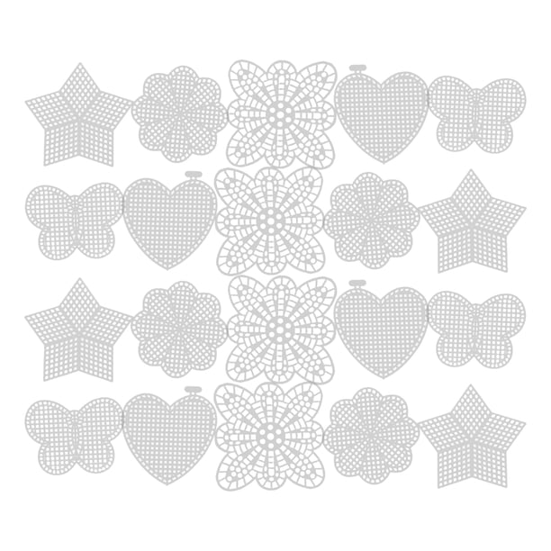 25 piezas de lienzo de plástico para coser, con forma de corazones, estrellas, flores y mariposas, hojas de malla de plástico en blanco para bordado en punto de cruz.