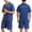 Blue, variant on Mens Pajamas Set Lounge Sets for Men Plain Satin Sleepwear Soft Smooth Short Sleeve Short Pant Sleepwear Man with Pockets Two Pajamas Soft Pajamas Blue L