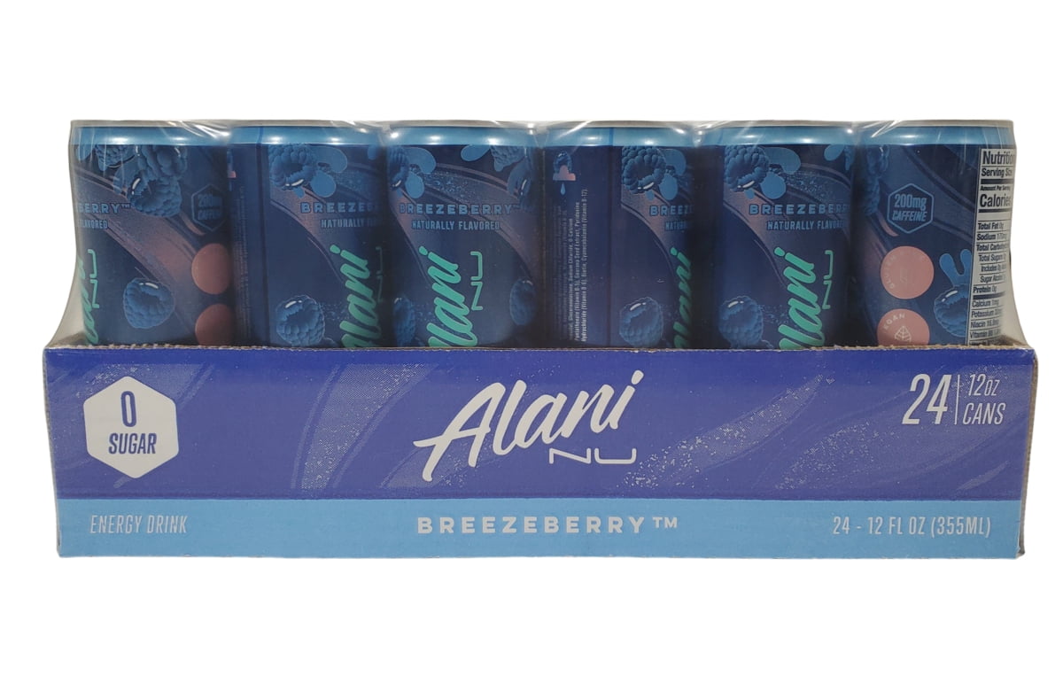 Alani Nu BREEZEBERRY, Sugar Free, Low Calorie Energy Drinks, 200mg Caffeine, Biotin, B Vitamins, Zero Sugar, 10 Calories, 12 Fl Oz Cans, 24 Pack