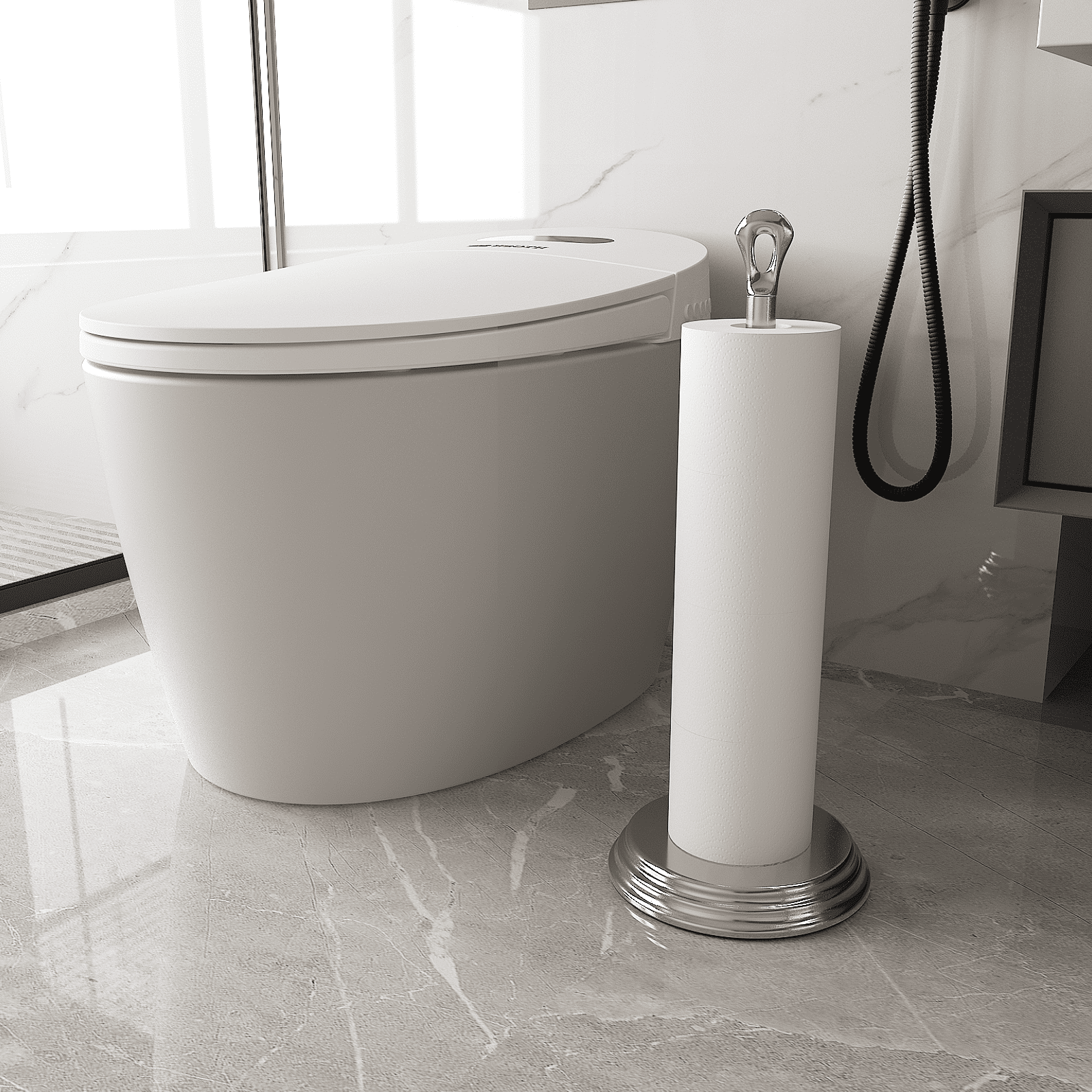 KASUNTO Freestanding Metal Toilet Paper Holder with Rustproof Finish (Polished Chrome)
