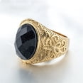 thumbnail image 2 of Unisex Stainless Steel Ring Carved Gemstone Jewelry Retro European American Style Black Golden Stones Everyday, 2 of 5