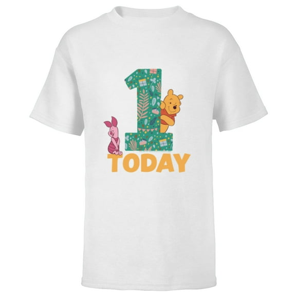 Disney Winnie the Pooh & Piglet Birthday 1 Year Old Today - Short Sleeve T-Shirt for Kids - Customized-White
