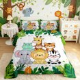 thumbnail image 2 of Manfei Cartoon Wildlife Party Full Size Comforter Sets, Kawaii Lion Elephant Bedding Comforter Set, White Green, Polkadot Reversible, 3 Pieces, 1 Comforter and 2 Pillowcases, 2 of 7