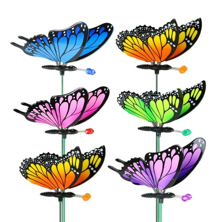 Exhart 6 Piece 4" WindyWings Butterfly Plant Stake Assortment, 6 x 4.5 x 16 inches, Plastic, Multicolor