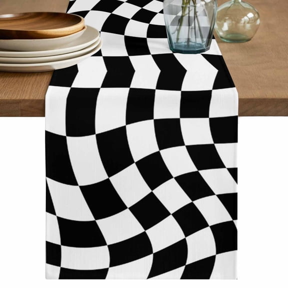Table Runner 70 Inch Long - Black and White Checkerboard Decorative Table Scarf, Modern Irregular Geometric Dining Table Runners for Wedding Party Kitchen Dining Tables