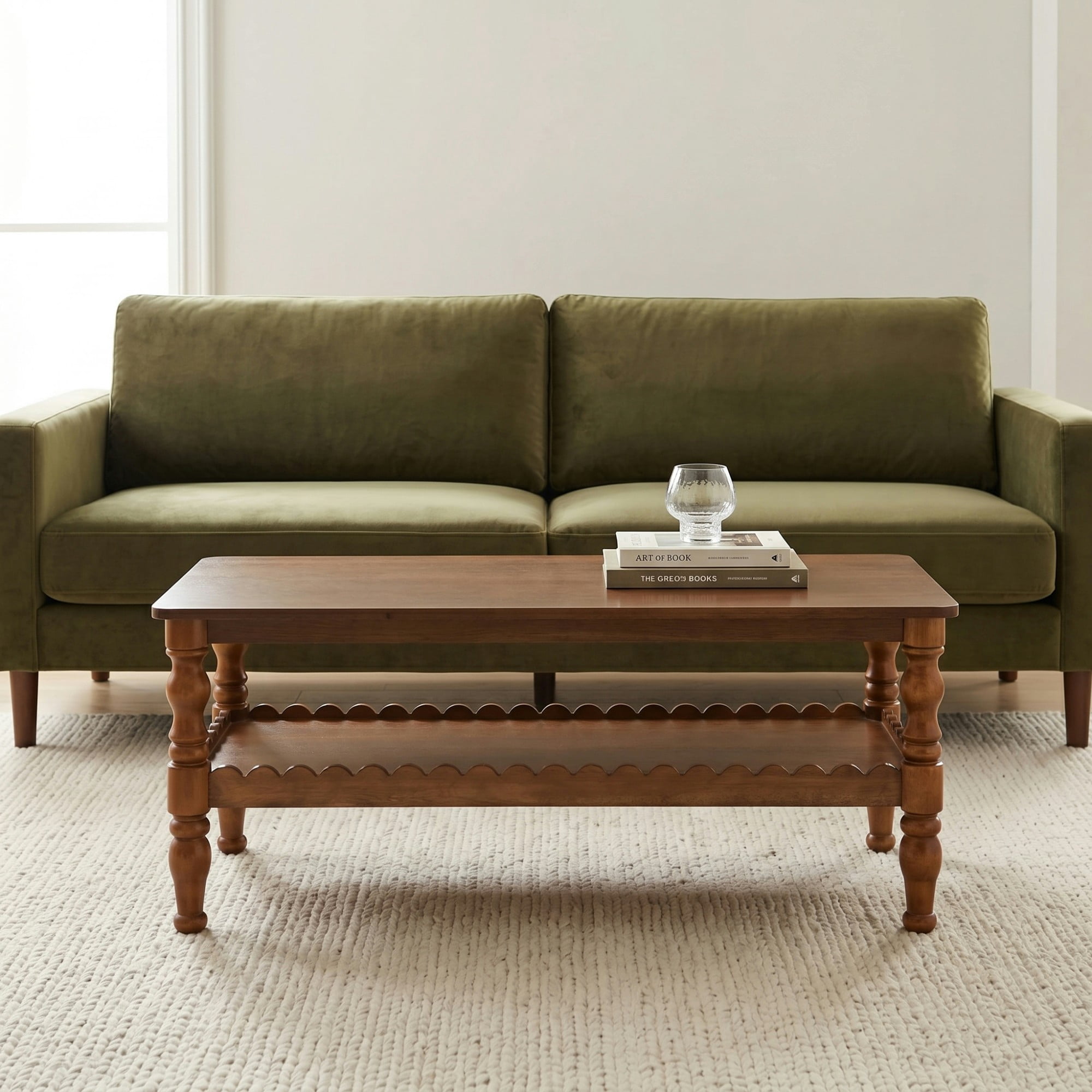 BSHTI Antique Brown 43.3” Rectangle Coffee Table with 2-Tier Design and Storage Shelf(Antique Brown)